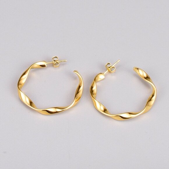 Gold Twisted Hoop Earrings - Picture 4 of 4